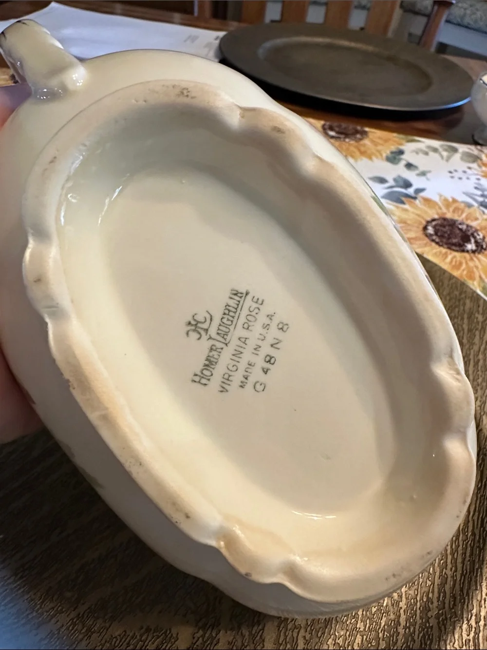 Homer laughlin Virginia  Floral Porcelain Gravy Boat with oval bowl